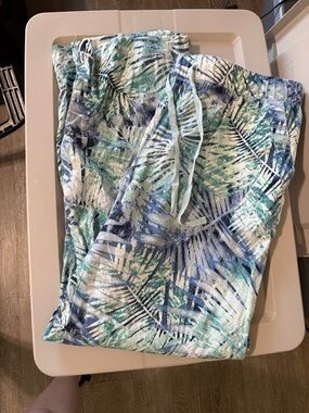 Tropical Print Pants in Blue & Teal